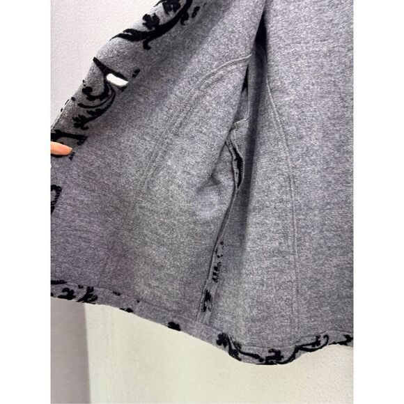 COLDWATER CREEK Ornate Gray/Black Flocked Boiled Wool 3/4 Sleeve Jacket Size XL - Picture 6 of 8